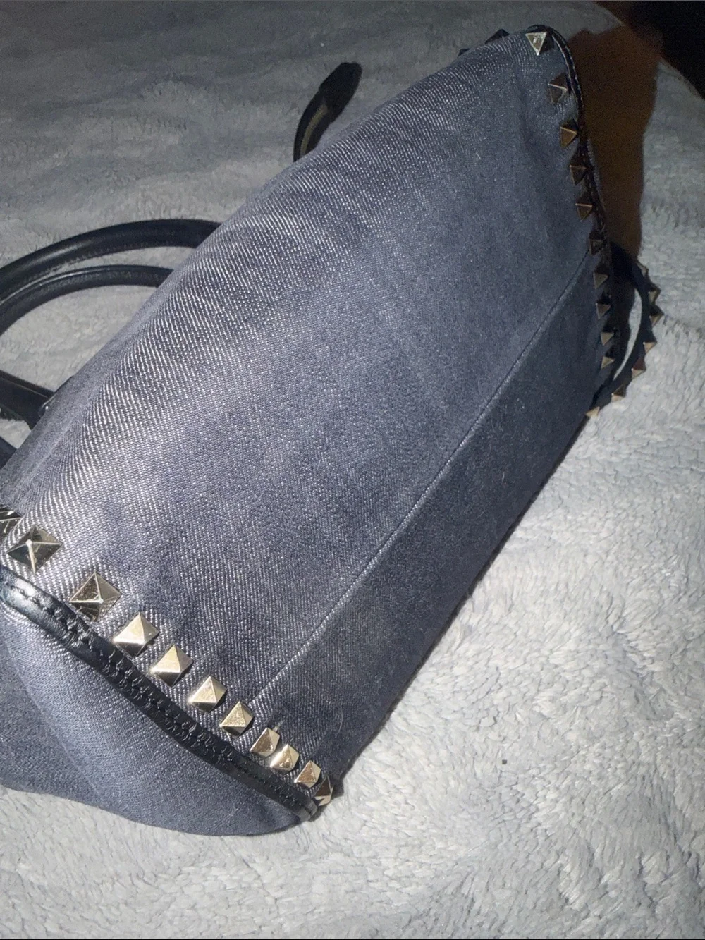 Preloved Valentino Garavani Dark Gray Denim Satchel with Gold Studs excellent.